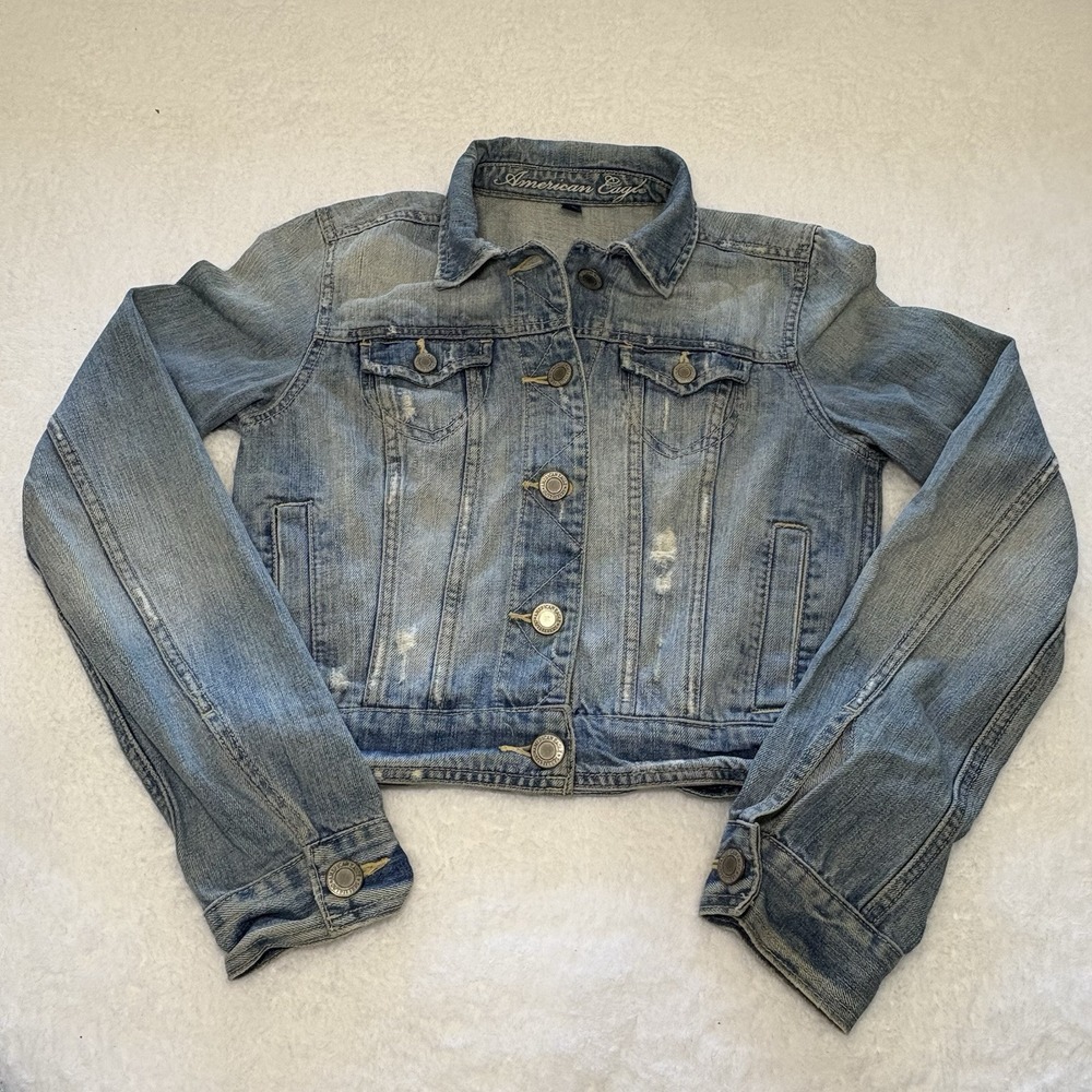 American Eagle Denim‎ Short Crop Jacket SZ S/P 2009 Distressed Look